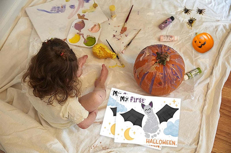 Xeqej Halloween Footprint Art Craft Kits, Baby First Halloween, Baby Footprint Keepsake Gifts, DIY Bat Foot Art Crafts, Newborn Foot Print Craft Kit, Greeting Cards Gifts, Newborn Announcement Props, 1 - Image 5